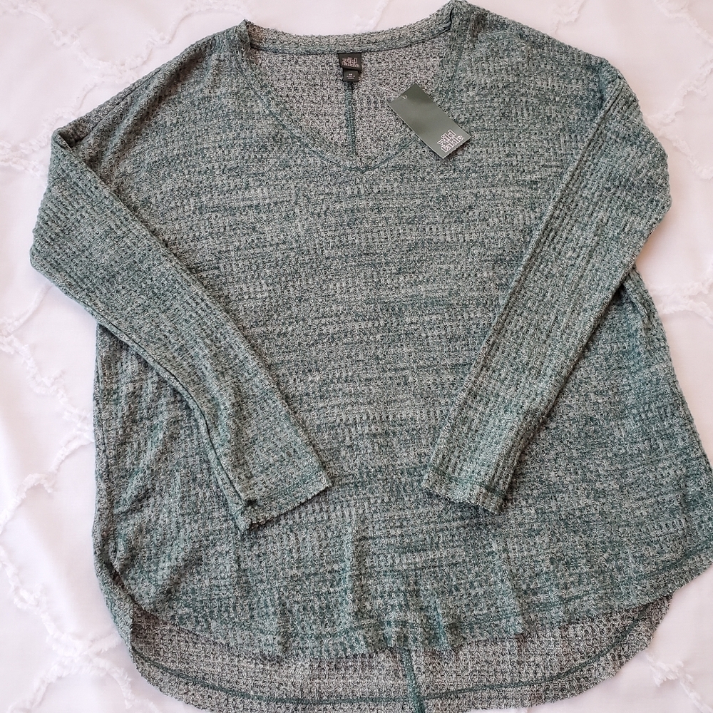 Wild Fable Green Waffle Knit V-Neck Sweater Size XS